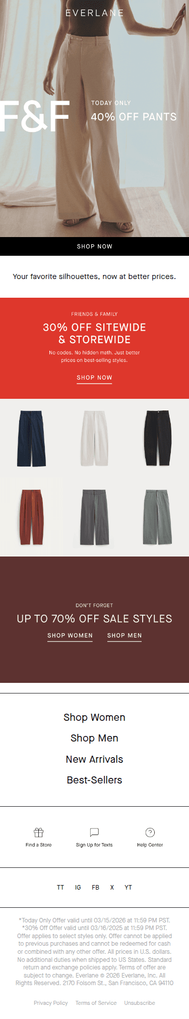40% Off Pants. Plus 30% Off Sitewide