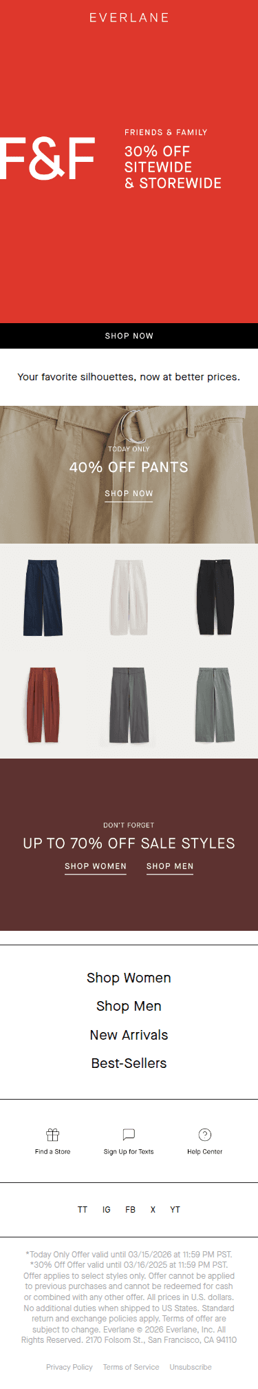 Don't Miss Out: 40% Off Pants. Plus 30% Off Sitewide