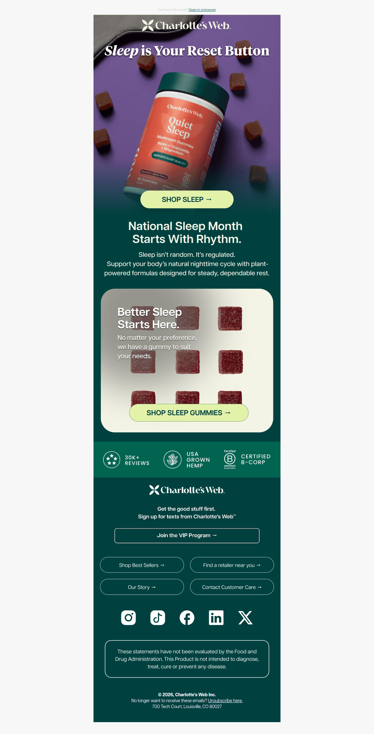 Better Sleep Starts Here 💤 — desktop view